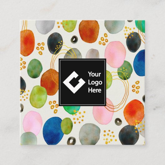 抽象芸術ペブル金ゴールドグリッターアート名刺 スクエア名刺 (正面)