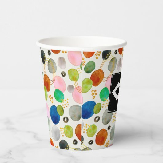 抽象芸術ペブル金ゴールドグリッターアート+あなたのロゴ 紙コップ (右)