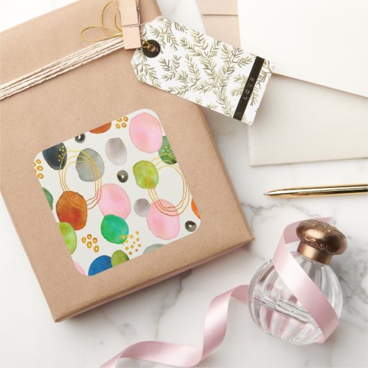 抽象芸術ペブル金ゴールドグリッター スクエアシール (ギフト)