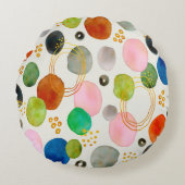 抽象芸術ペブル金ゴールドグリッター ラウンドクッション (正面)