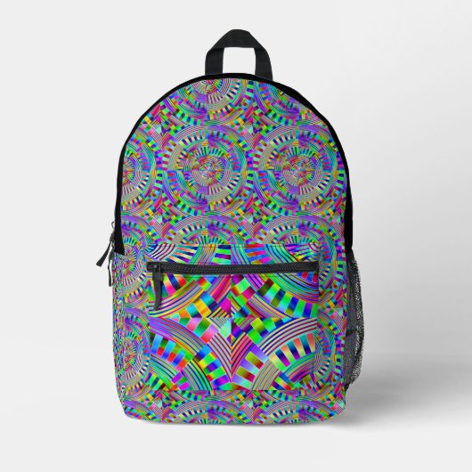 抽象芸術ホイールとペグ プリントバックパック (正面)