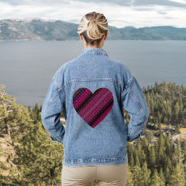 抽象芸術ホットピンクパターンデニムジャケット デニムジャケット