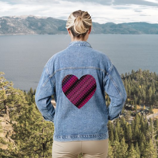 抽象芸術ホットピンクパターンデニムジャケット デニムジャケット