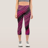 抽象芸術ホットピンクパターン高いウェイストキャプリス カプリレギンス (正面)
