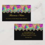 抽象芸術ホットピンクパープルティール（緑がかった色）金ゴールドブラック 名刺 (正面/裏面)