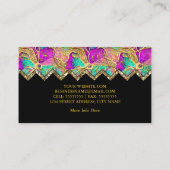 抽象芸術ホットピンクパープルティール（緑がかった色）金ゴールドブラック 名刺 (裏面)