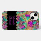 抽象芸術ホットピンクパープルティール(緑がかった色)金ゴールド Case-Mate iPhoneケース (裏面 (横))