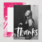 抽象芸術ホットピンクブラシトライク写真卒業 サンキューカード (正面/裏面)