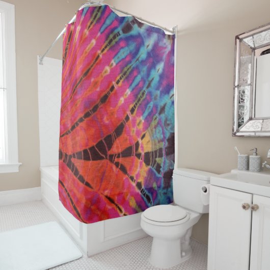 抽象芸術ホモダンットピンクブルーブラックろうけつ染め絞り染め シャワーカーテン (インサイチュ)