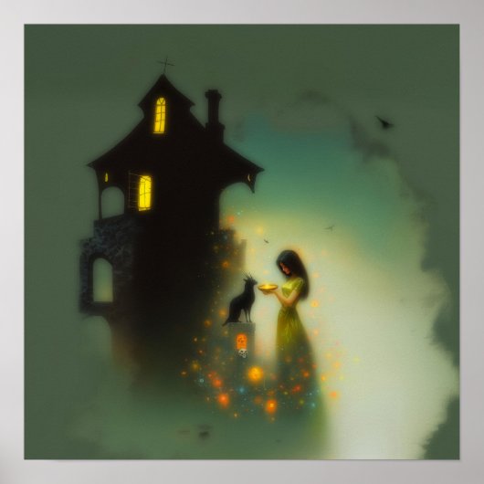 抽象芸術ホルンキャットハウスウィッチーAIアートマットバリュー ポスター (正面)