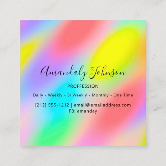 抽象芸術ホログラフィックレインボージオメトリスクエア スクエア名刺 (裏面)