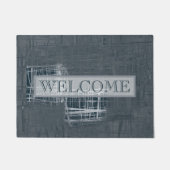 抽象芸術ホワイトグレーブルーウェルカム ドアマット (正面)