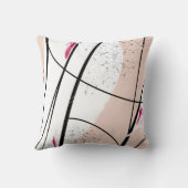 抽象芸術ホワイトピンク黒線 クッション (裏面)