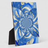 抽象芸術ホワイトブルー絵を描フローラ フォトプラーク (側面)