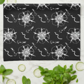 抽象芸術ホワイトラインアート花オンブラック キッチンタオル (折り畳み)