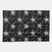 抽象芸術ホワイトラインアート花オンブラック キッチンタオル (横)