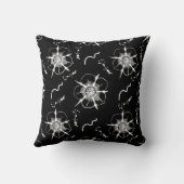 抽象芸術ホワイトラインアート花オンブラック クッション (裏面)