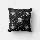 抽象芸術ホワイトラインアート花オンブラック クッション (正面)