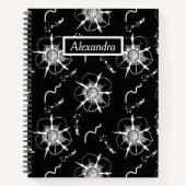 抽象芸術ホワイトラインアート花オンブラック ノートブック (正面)