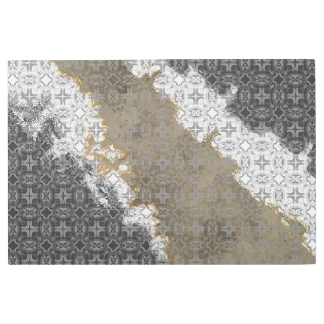 抽象芸術ホワイト、グレー、金ゴールドベージュヴィンテージ メタルプリント (正面)