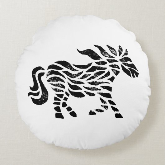 抽象芸術ホースウッドブロックプリント ラウンドクッション (正面)