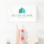 抽象芸術ホームロゴティール（緑がかった色）/白 横断幕 (インサイチュ)