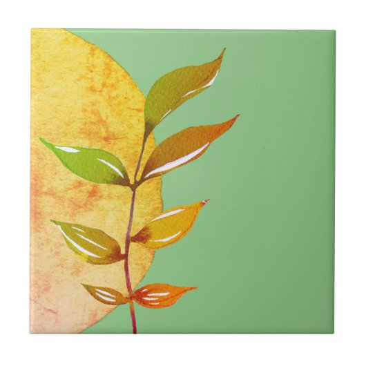 抽象芸術ボタニカルオングリーン タイル (正面)