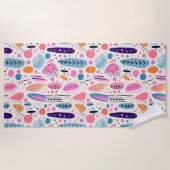 抽象芸術ボタニカルパターンパステルカラーBOHOシック ビーチタオル (正面)