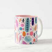 抽象芸術ボタニカルパターンパステルBOHOシック ツートーンマグカップ (正面右)