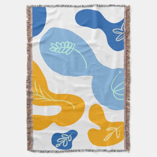 抽象芸術ボタニカルブロブスブルーイエローブランケット スローブランケット (正面縦)