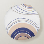 抽象芸術ボホアーチズブルーとベージュ ラウンドクッション (裏面)