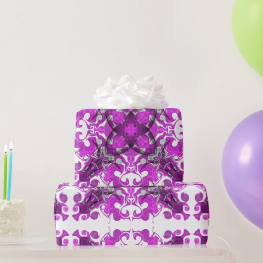 抽象芸術ボホエレガントピンク色マンダラ蝶の渦巻き旋回 ラッピングペーパー (パーティーギフト)