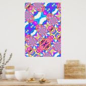 抽象芸術ボホピンク青紫オーキッドアート ポスター (キッチン)