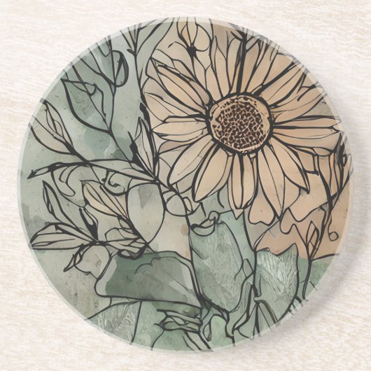 抽象芸術ボホフローラセージとベージュ コースター (正面)