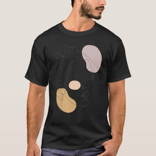 抽象芸術ボホミニマルフェミニン顔ラインの描画 Tシャツ (正面)