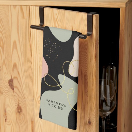 抽象芸術ボホ幾何オーガニック図形パターン キッチンタオル (三つ折り)