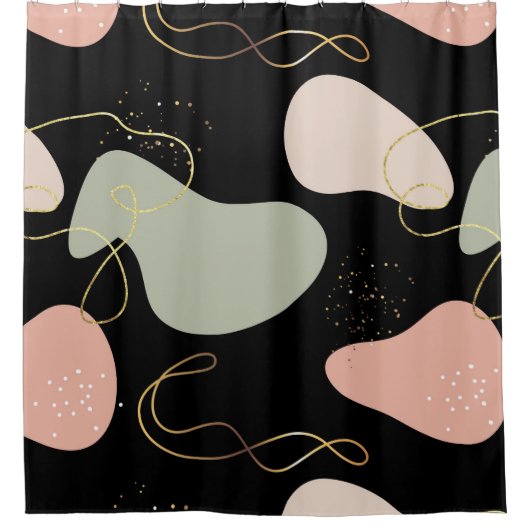 抽象芸術ボホ幾何オーガニック図形パターン シャワーカーテン (正面)