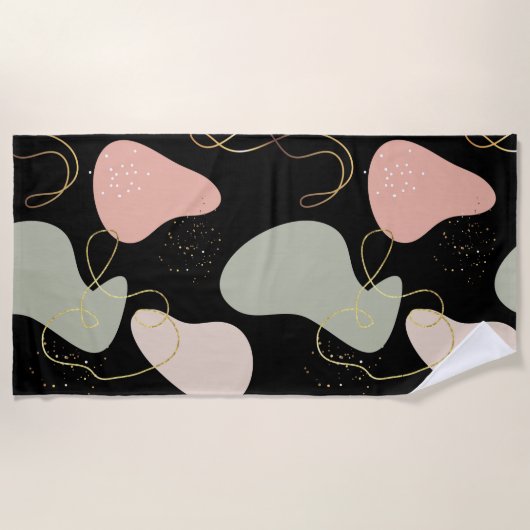 抽象芸術ボホ幾何オーガニック図形パターン ビーチタオル (正面)
