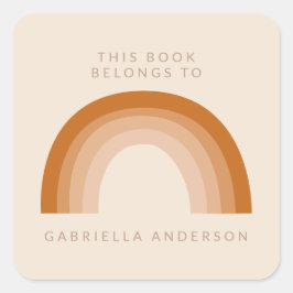 抽象芸術ボホ70sレインボーテラコッタ蔵書票 スクエアシール