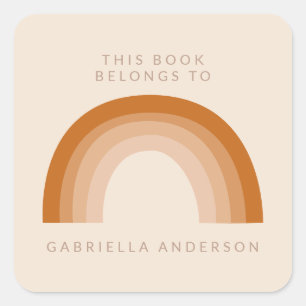 抽象芸術ボホ70sレインボーテラコッタ蔵書票 スクエアシール