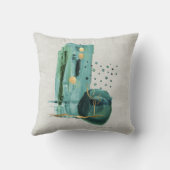 抽象芸術ボモダンホスタイルグリーンn金ゴールド水色 クッション (裏面)