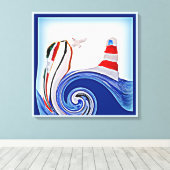 抽象芸術ボートonストーミーシーズ航海の キャンバスプリント (インサイチュ (ウッドフロア))
