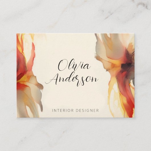 抽象芸術ボーフローラ水彩暖色系スクリプト 名刺 (正面)