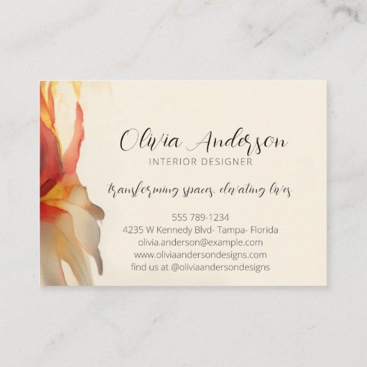 抽象芸術ボーフローラ水彩暖色系スクリプト 名刺 (裏面)