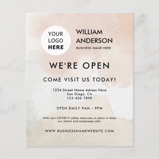 抽象芸術ボーホウォーターカラーロゴグランドオープニング チラシ (正面)