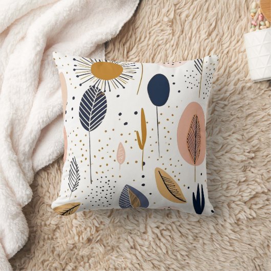 抽象芸術ボーホ模様の手描きミニマル色 クッション (ブランケット)