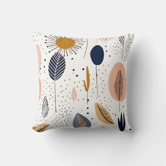 抽象芸術ボーホ模様の手描きミニマル色 クッション (正面)