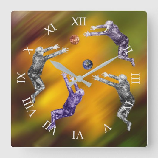 抽象芸術ボール戦いアクリル製ウォールクロック スクエア壁時計 (正面)