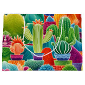 抽象芸術ポット型サボテン ラージペーパーバッグ (正面)