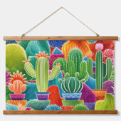 抽象芸術ポット型サボテン 吊り下げ型タペストリー (正面)